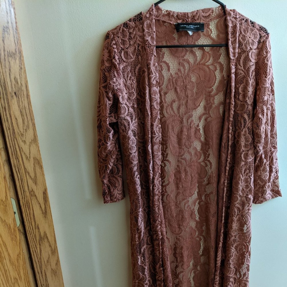 Akira L Rose Pink Duster Lace Cardigan
